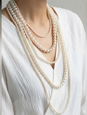 Vintage Multi Strand Layered Pearl Necklace Classic Elegant Statement Jewelry